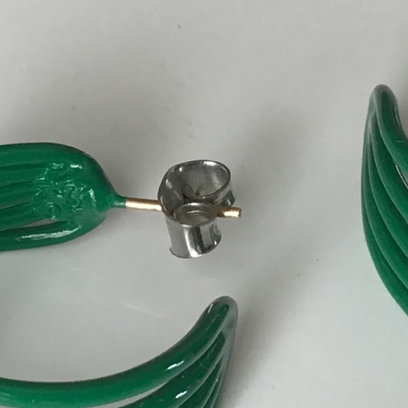 Vintage 1980s Hoop Earrings Pierced Green Retro Disco - Picture 9 of 16